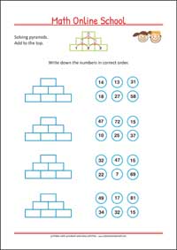 Number Walls - Adding numbers up to 100 - Free Printable 2nd Grade Math Worksheet for Kids