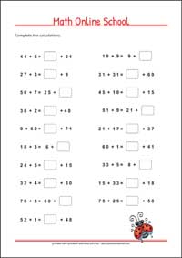Adding numbers up to 100 - Free Printable 2nd Grade Math Worksheet for Kids