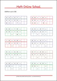 Adding numbers up to 100 - Free Printable 2nd Grade Math Worksheet for Kids