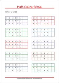 Adding numbers up to 100 - Free Printable 2nd Grade Math Worksheet for Kids