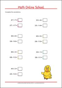 Subtracting numbers up to 100 - Free Printable 2nd Grade Math Worksheet for Kids
