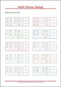 Subtracting numbers up to 100 - Free Printable 2nd Grade Math Worksheet for Kids