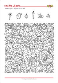 Hidden Objects - Printable Attention And Concentration Worksheet for kids