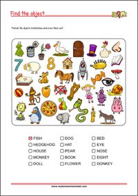 Find the objects - Printable Attention And Concentration Worksheet for kids