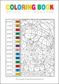 Addition up to 20 - free printable Calculate & Color by Number Math Worksheets for Kids