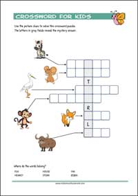 Free printable Crossword Puzzle with pictures for kids