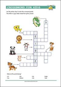 Free printable Crossword Puzzle with pictures for kids