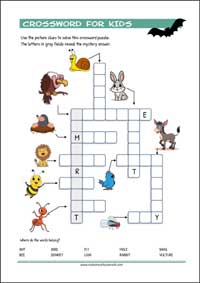 Free printable Crossword Puzzle with pictures for kids