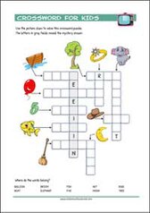 Free printable Crossword Puzzle with pictures for kids