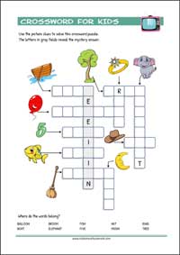 Free printable Crossword Puzzle with pictures for kids