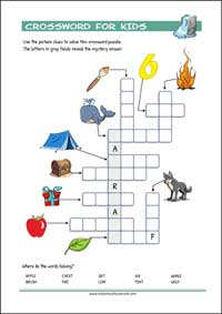 Free printable Crossword Puzzle with pictures for kids