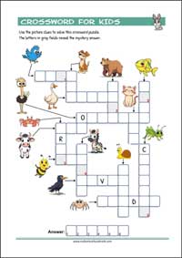 Free printable Crossword Puzzle with pictures for kids