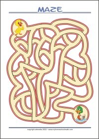 Find the Duck - Printable Easy Maze for Kids Free printable Maze Worksheet for preschool Kids (PDF)