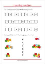 Learning Numbers Worksheet for Preschool and Kindergarten