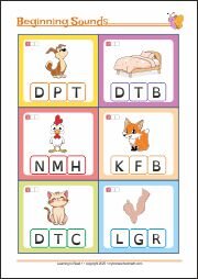 Printable Beginning Sounds - Picture-Word Matching Clip Cards for Kids