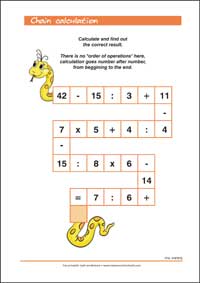 Chain calculation - mixed operation  - Free Printable 2nd Grade Math Worksheet for Kids