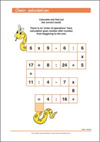 Chain calculation - mixed operation  - Free Printable 2nd Grade Math Worksheet for Kids