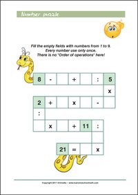 Number Snake Puzzle - Printable Worksheet
