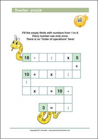 Number Snake Puzzle - Printable Worksheet
