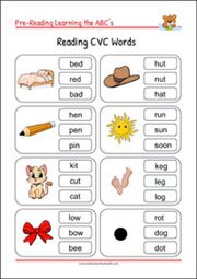 Pre-Reading Printables - Reading CVC Words for for kindergarten and 1st grade Kids, Literacy Activities