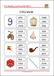 Pre-Reading Printables - Reading CVCe Words for for kindergarten and 1st grade Kids, Literacy Activities