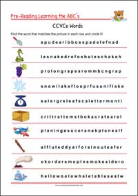Pre-Reading Printables - Word Searching Exercise for kindergarten and 1st grade Kids