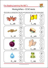 Pre-Reading Printables - Missing Letters for kindergarten and 1st grade Kids