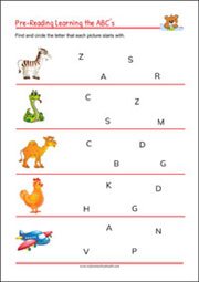 Printable Pre-Reading Initial Sound Worksheet for kindergarten and 1st grade Kids