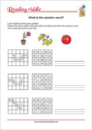 Reading Riddle - Find the solution word - Free Printable Worksheet for Kids