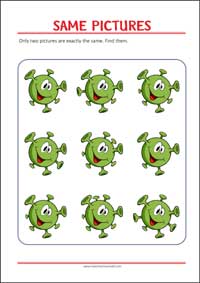 Find two same pictures - Printable Picture Puzzle for Kids