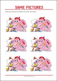 Find two same pictures - Printable Picture Puzzle for Kids