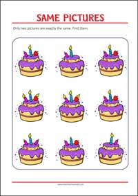 Find two same pictures - Printable Picture Puzzle for Kids