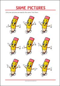 Find two same pictures - Printable Picture Puzzle for Kids