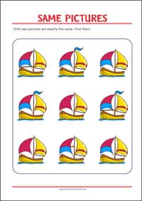 Find two same pictures - Printable Picture Puzzle for Kids