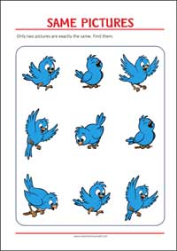 Find two same pictures - Printable Picture Puzzle for Kids