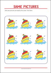 Find two same pictures - Printable Picture Puzzle for Kids