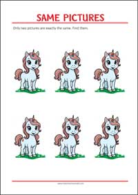 Find two same pictures - Printable Picture Puzzle for Kids