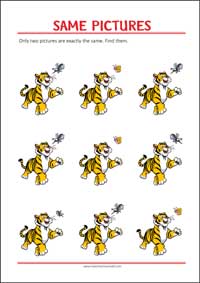 Find two same pictures - Printable Picture Puzzle for Kids