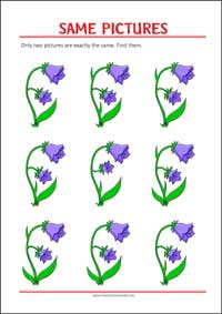 Find two same pictures - Printable Picture Puzzle for Kids