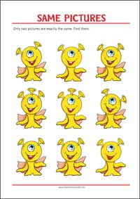 Find two same pictures - Printable Picture Puzzle for Kids