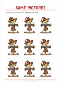 Find two same pictures - Printable Picture Puzzle for Kids