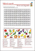 Word Search Worksheet - Fruits and Vegetables