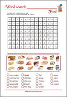 Word Search Worksheet - Food