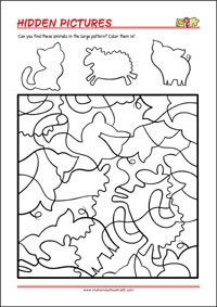 Find the hidden pictures - Printable Focus and Attention Activitiy