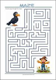 Find the scarecrow - Printable Maze for Kids Free printable Maze Worksheet for Kids (PDF)