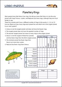 Planetary Rings - Logic Grid Puzzles for Kids Planetary Rings - Free Printable Challenging Logic Grid Puzzles Worksheet for children