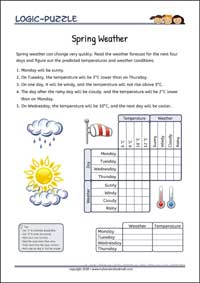 Spring Weather - Logic Grid Puzzles for Kids Spring Weather - Free Printable Challenging Logic Grid Puzzles Worksheet for children