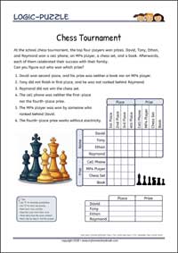 Chess Tournament - Logic Grid Puzzles for Kids Chess Tournament - Free Printable Challenging Logic Grid Puzzles Worksheet for children