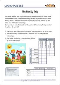 The Family Trip - Logic Grid Puzzles for Kids The Family Trip - Free Printable Challenging Logic Grid Puzzles Worksheet for children