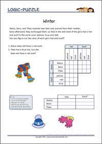 Winter - Logic Grid Puzzles for Kids Winter - Free Printable Challenging Logic Grid Puzzles Worksheet for children